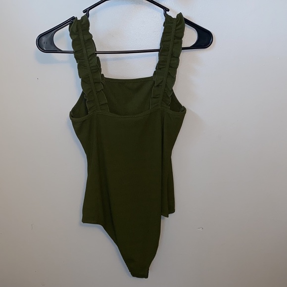 Olive Ruffle Ribbed Bodysuit - Picture 4 of 5
